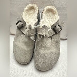 Cozy Gray Suede Slippers with Buckle